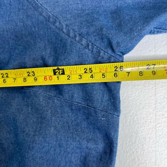 Audrey Lane Chambray Denim Popover Tunic Long Sleeve Roll Tab Cotton Women 2X - Picture 11 of 13